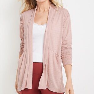 Women's Pink Open-Front Sweater with Textured Detail